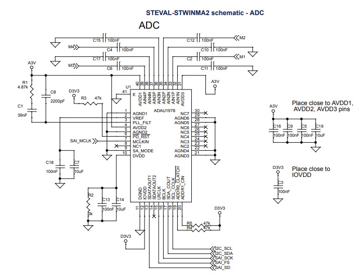 原理图 - STMicroelectronics STEVAL-STWINMA2麦克风阵列扩展板